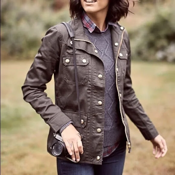 J Crew Downtown Coated Canvas Field Jacket Olive M - Picture 2 of 15